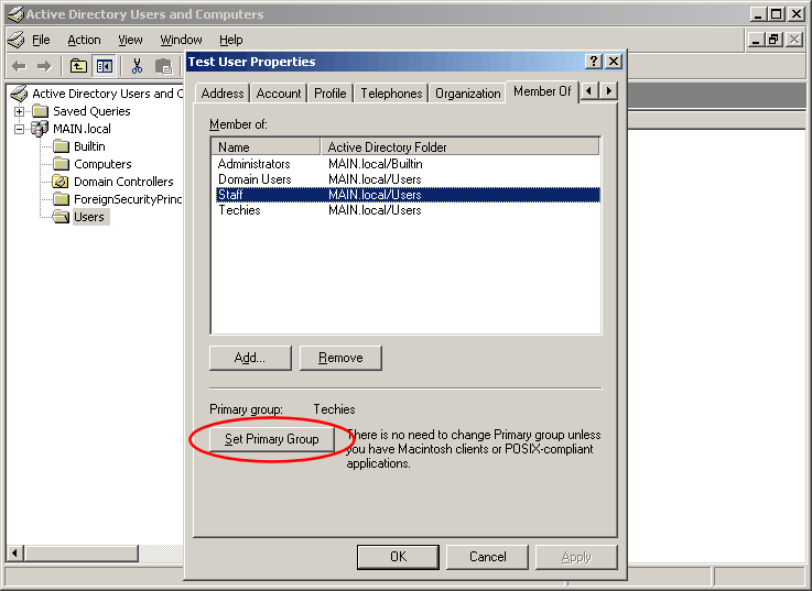 Set Active Directory User's Primary Group