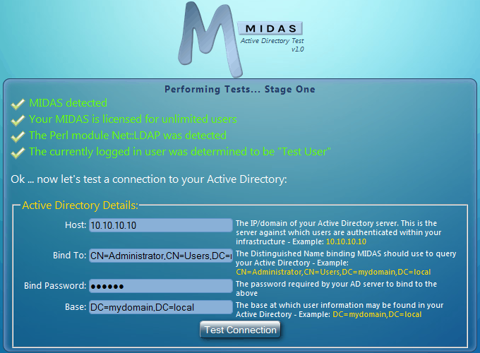 MIDAS Room Booking System Active Directory Integration Test