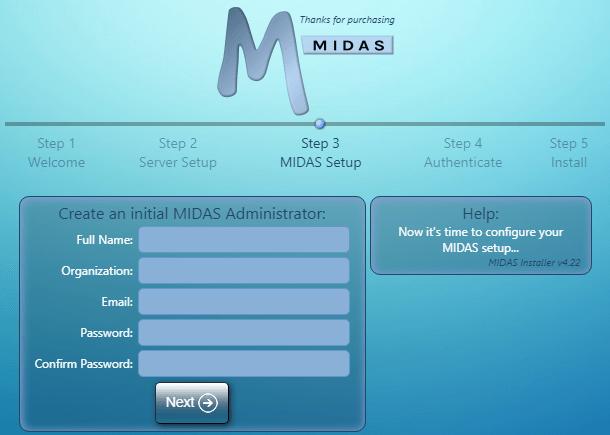 MIDAS Initial User Settings