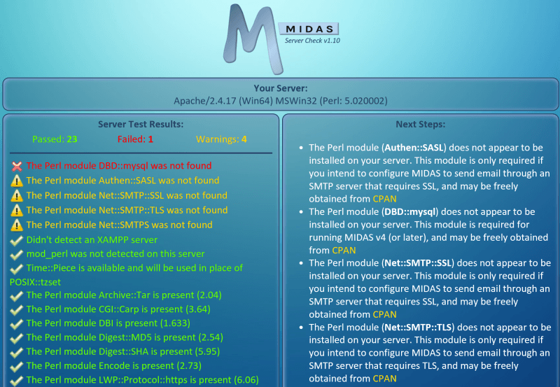 MIDAS Server Readiness Tool