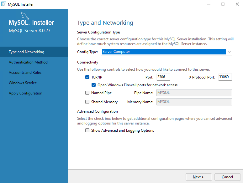 Configuring MySQL on Windows