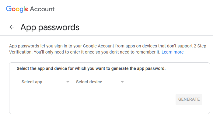 Generate a new Google App Password