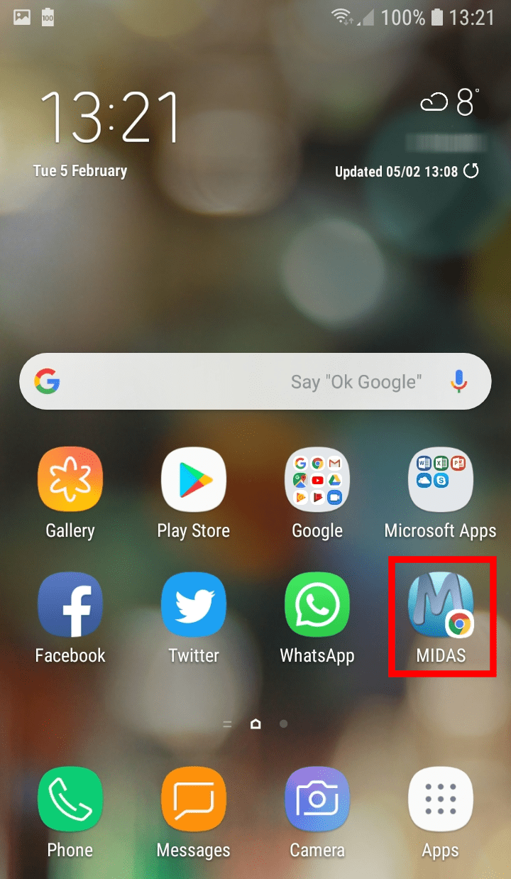 MIDAS added to Android Home Screen