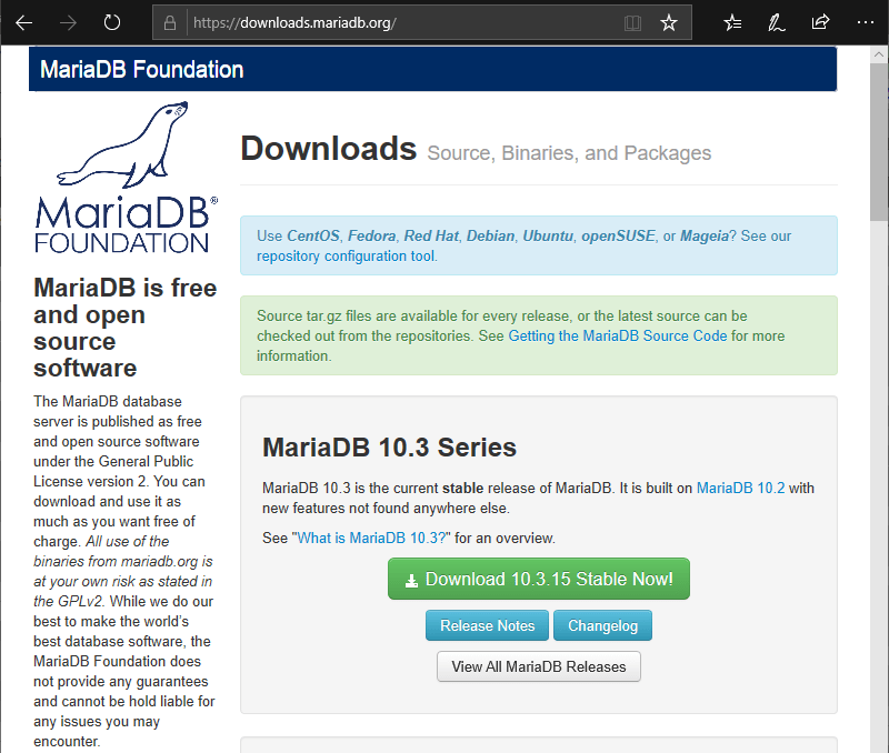 Download page on MariaDB.org