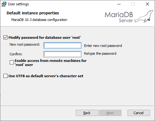 MariaDB set root password