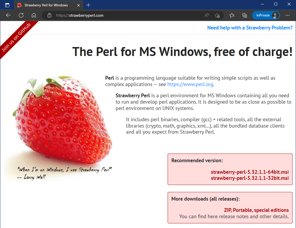 Download Strawberry Perl for Windows