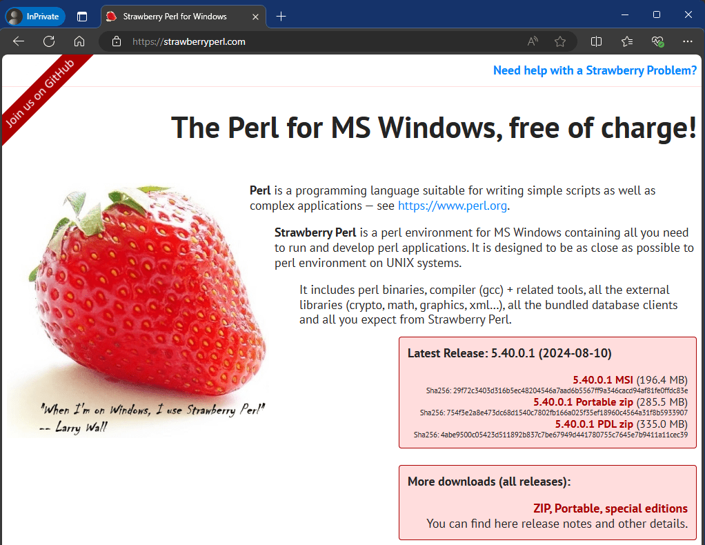 Download Strawberry Perl for Windows