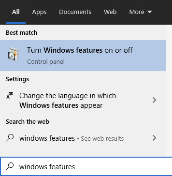 Turn Windows Features on or off