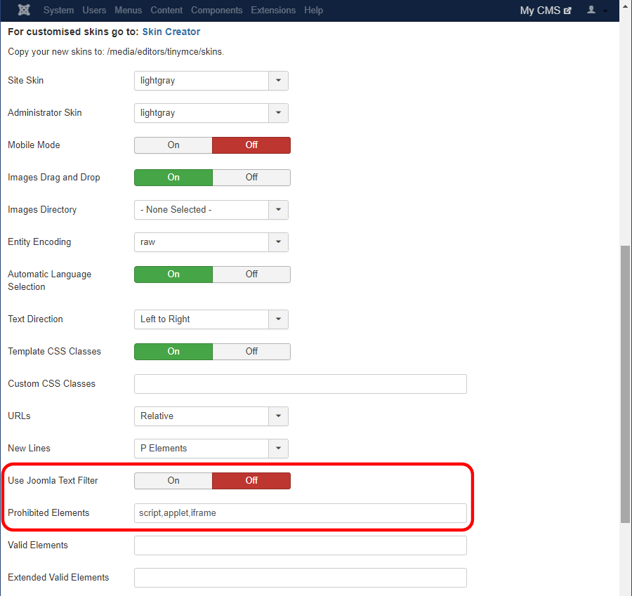 Turn off Joomla! Text Filter to allow IFRAMEs