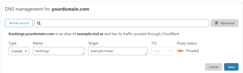 Adding a CNAME DNS record in CloudFlare