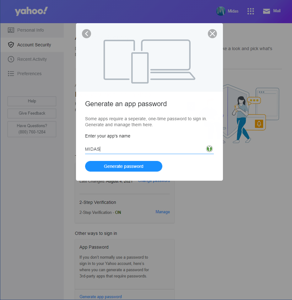 Generate Yahoo App Password