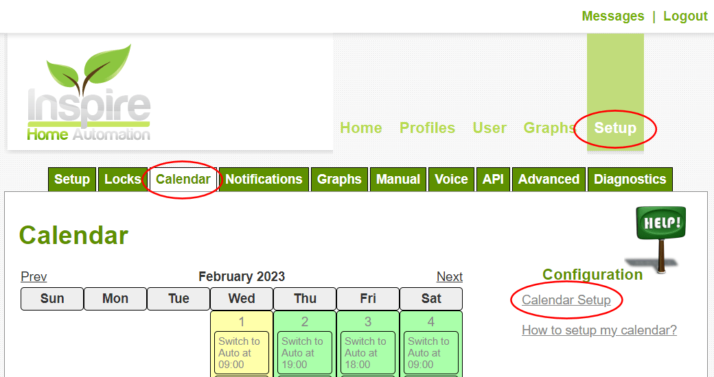 Inspire Home Automation Calendar Setup