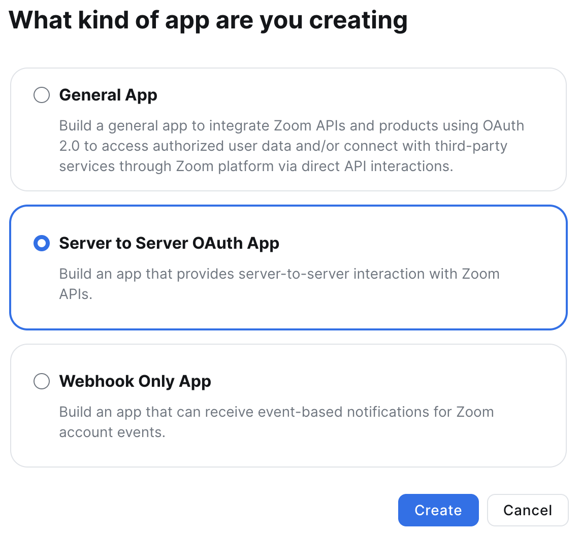 Create a Zoom Server-to-Server OAuth App