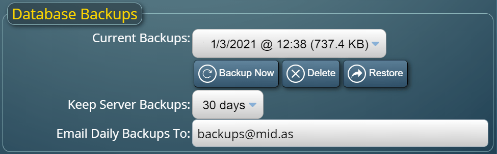 Database Backup/Restore Manager in MIDAS