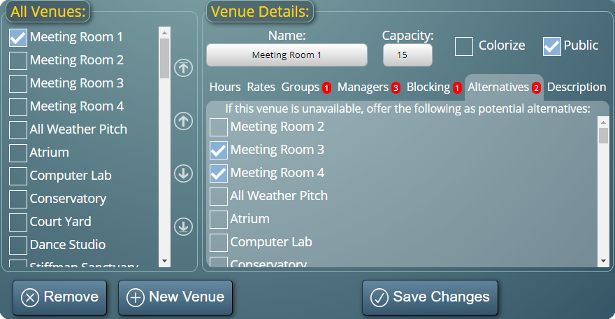 Specifying alternative substitute venues in MIDAS