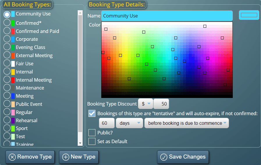 Color code bookings in MIDAS by their type