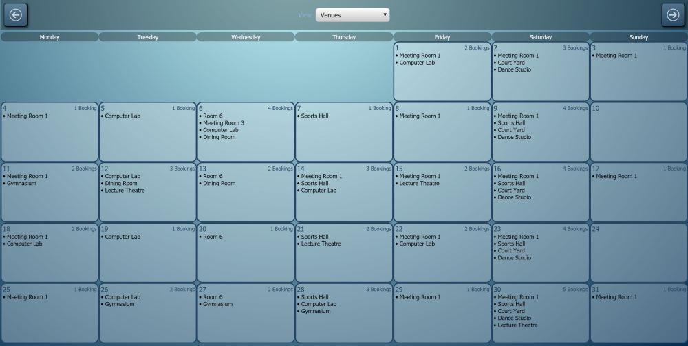 Monthly booking overview calendar