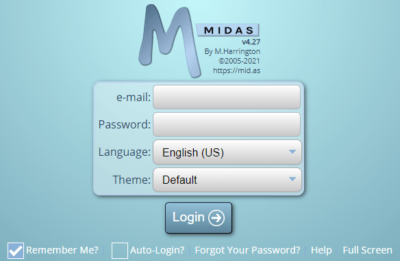 A typical MIDAS login screen