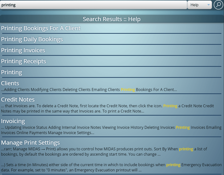 Searching the included Help documentation