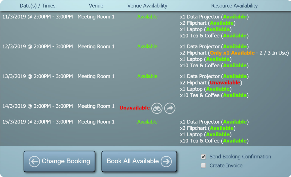 Booking Availability check showing a conflict with an existing booking