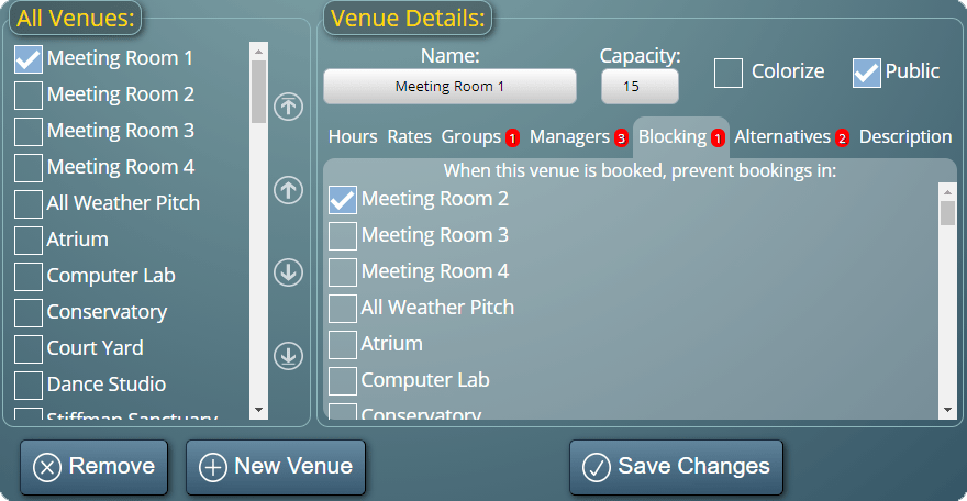 Setting up venue blocking rules in MIDAS