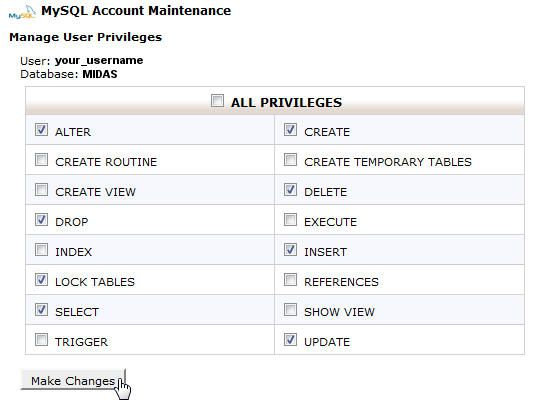 Set MySQL database permissions