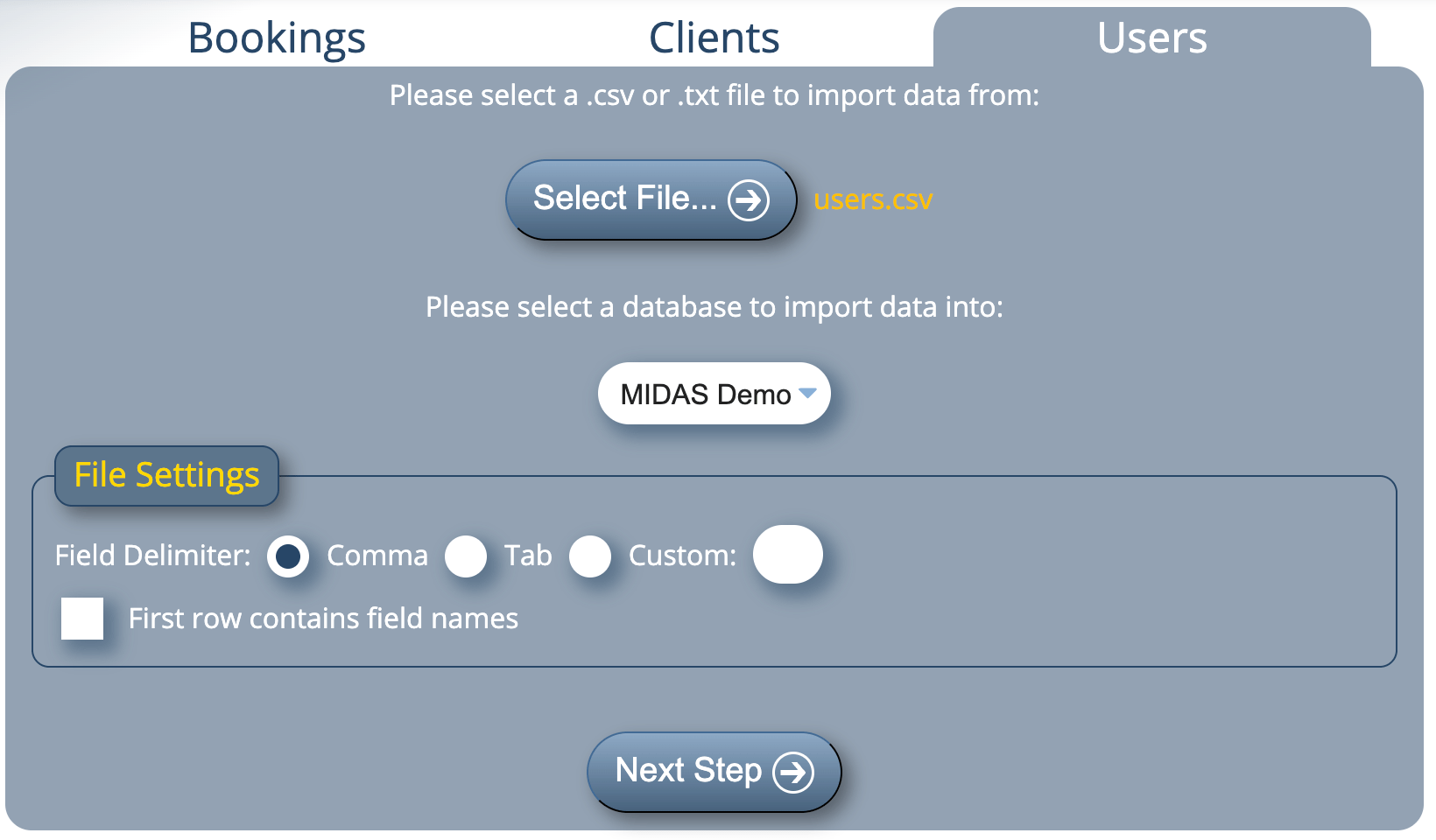 Import Users into MIDAS