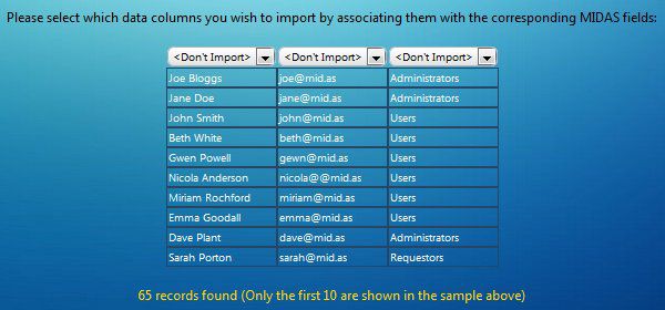 Import users from Excel or another spreadsheet into MIDAS