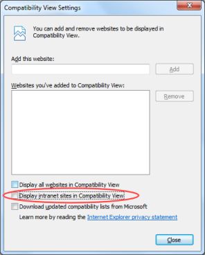 Compatibility View Settings in Internet Explorer
