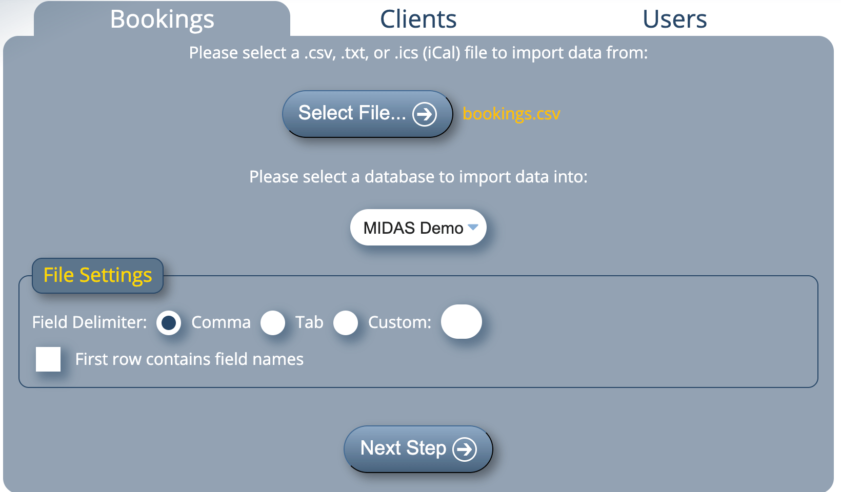 Import iCal Bookings into MIDAS