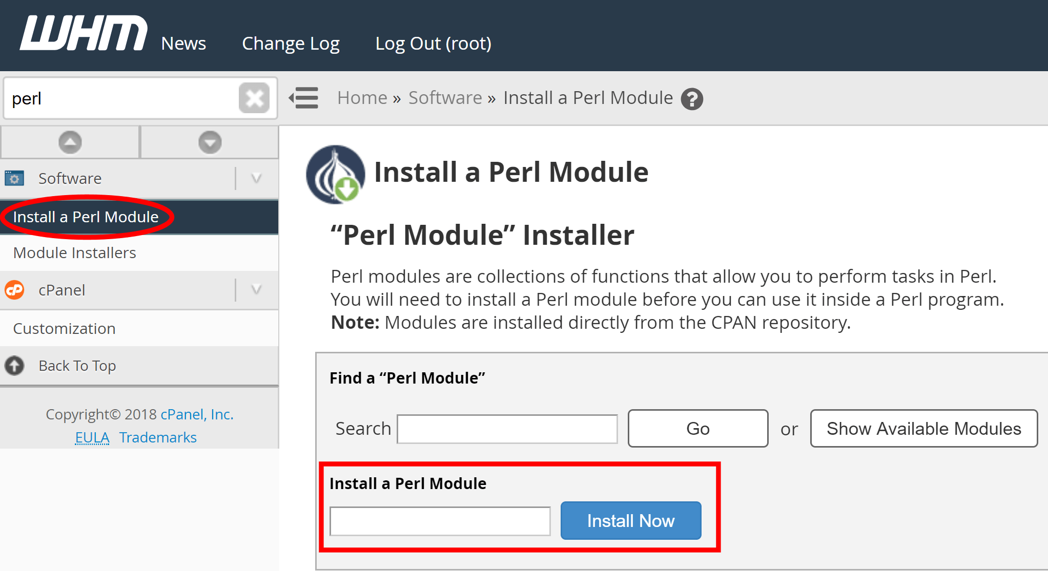 How to install a Perl module in WHM
