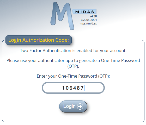 Generate a login code in your TOTP Authenticator App to login