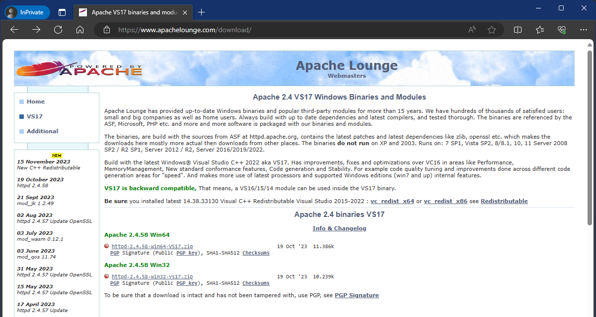 Download Apache for Windows