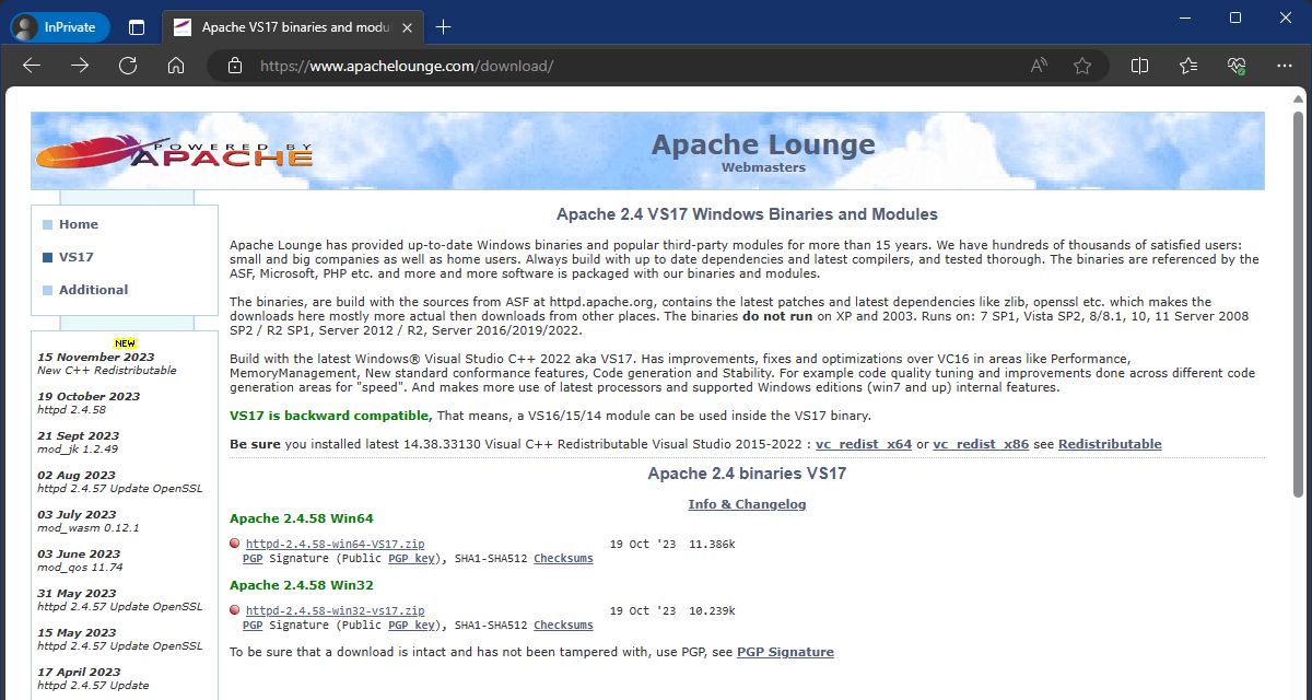 How to install apache2 in Windows 7?