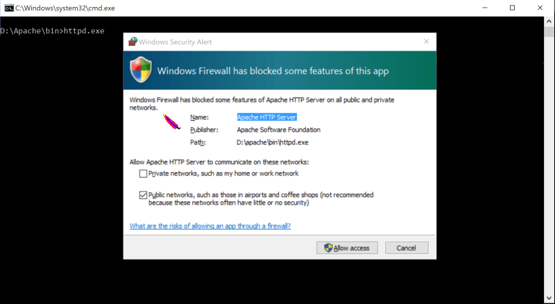 Allow Apache through Windows Firewall