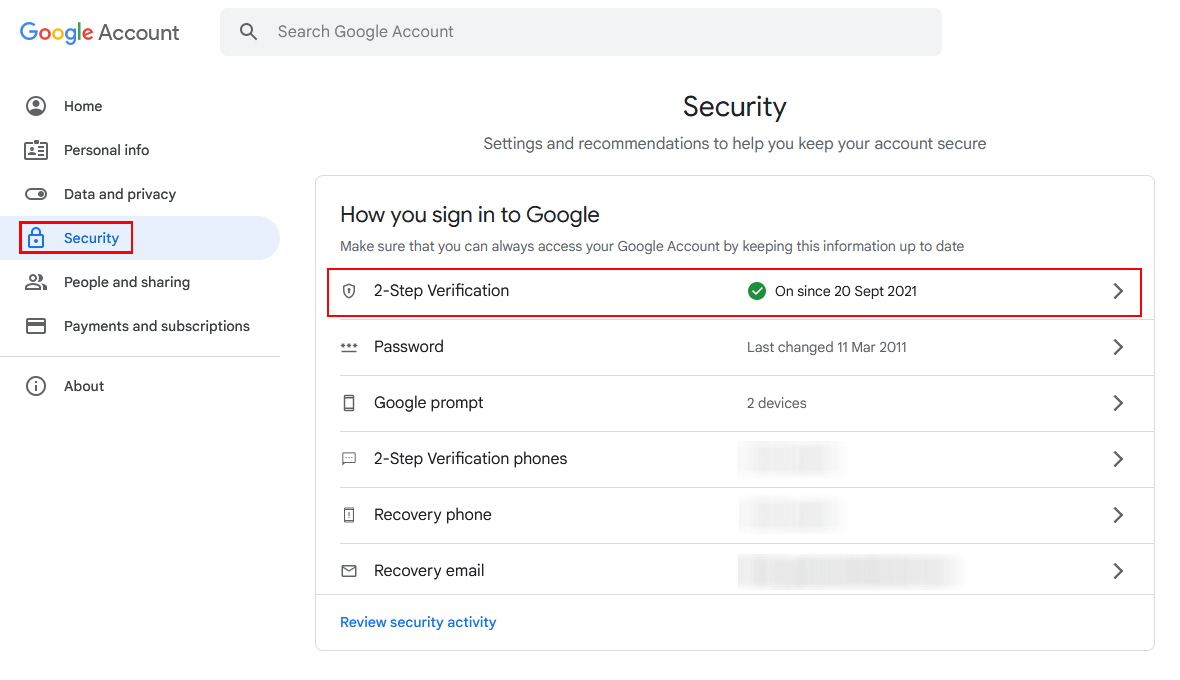 Enable Google 2-Step Verification