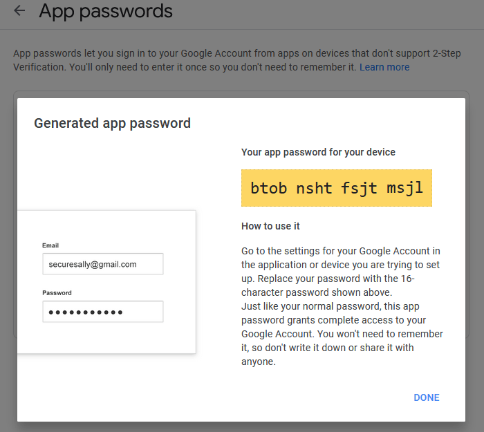 Randomly generated Google App Password