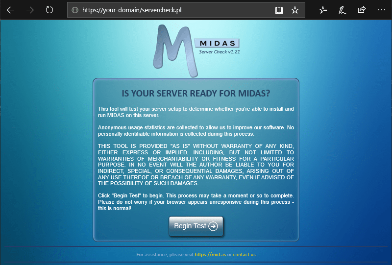 MIDAS server readiness tool