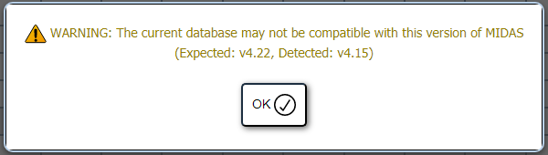 current database not compatible with this version of MIDAS