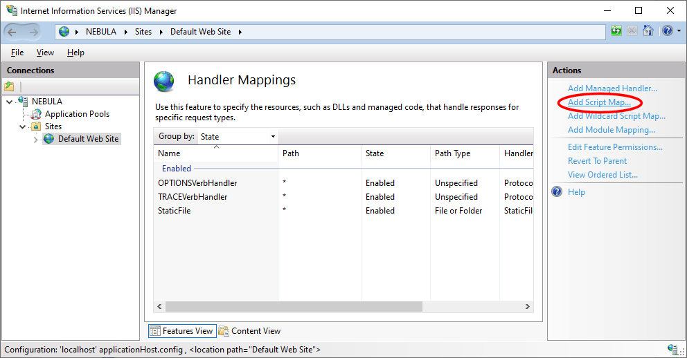 Add a Script Map in IIS