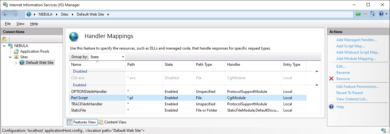 Script Mapping created in IIS for Perl