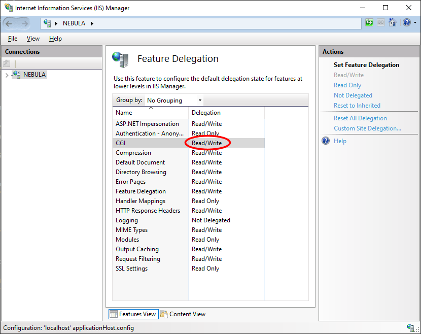 Feature Delegation for CGI in IIS