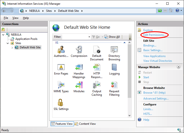 Edit Permissions in IIS