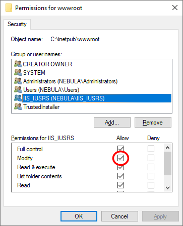 Grant Modify permission to Windows folders