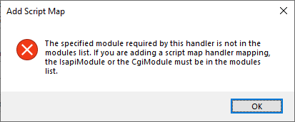 The specified module required by this handler is not in the modules list