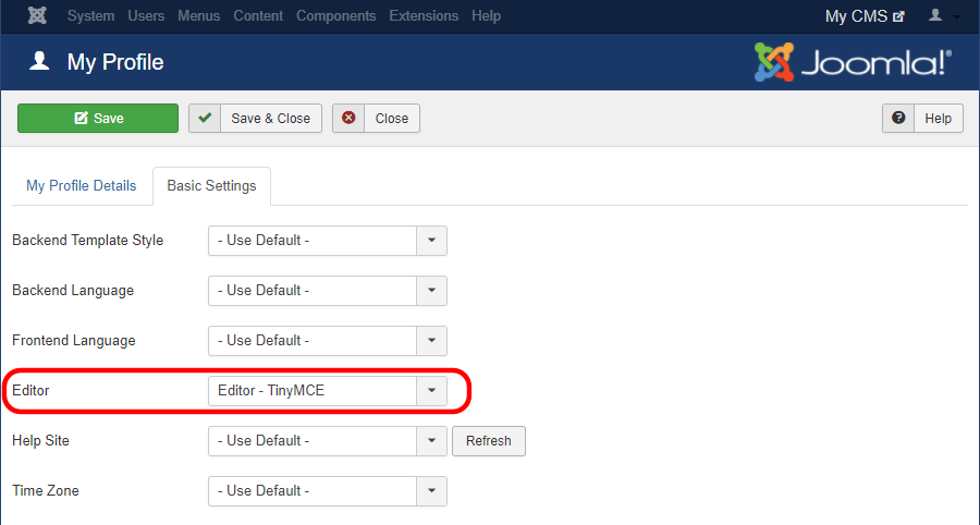 Use the TinyMCE editor in Joomla!