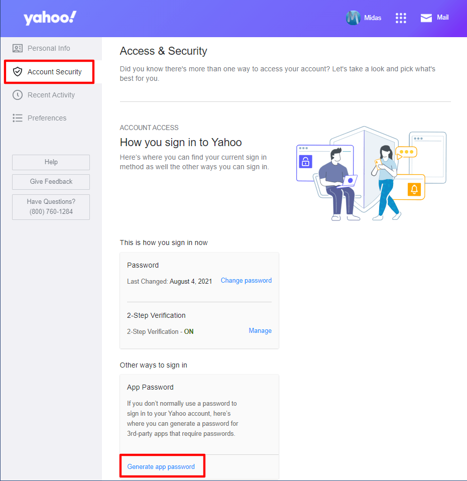 Create an App Password for Yahoo Mail