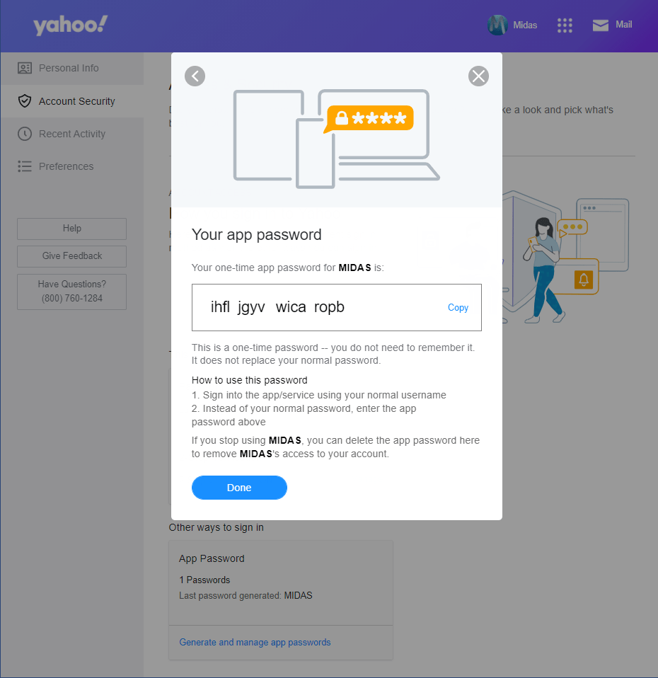 Obtain App Password for Yahoo Mail