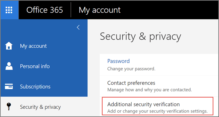 Office 365 Additional Security Verification