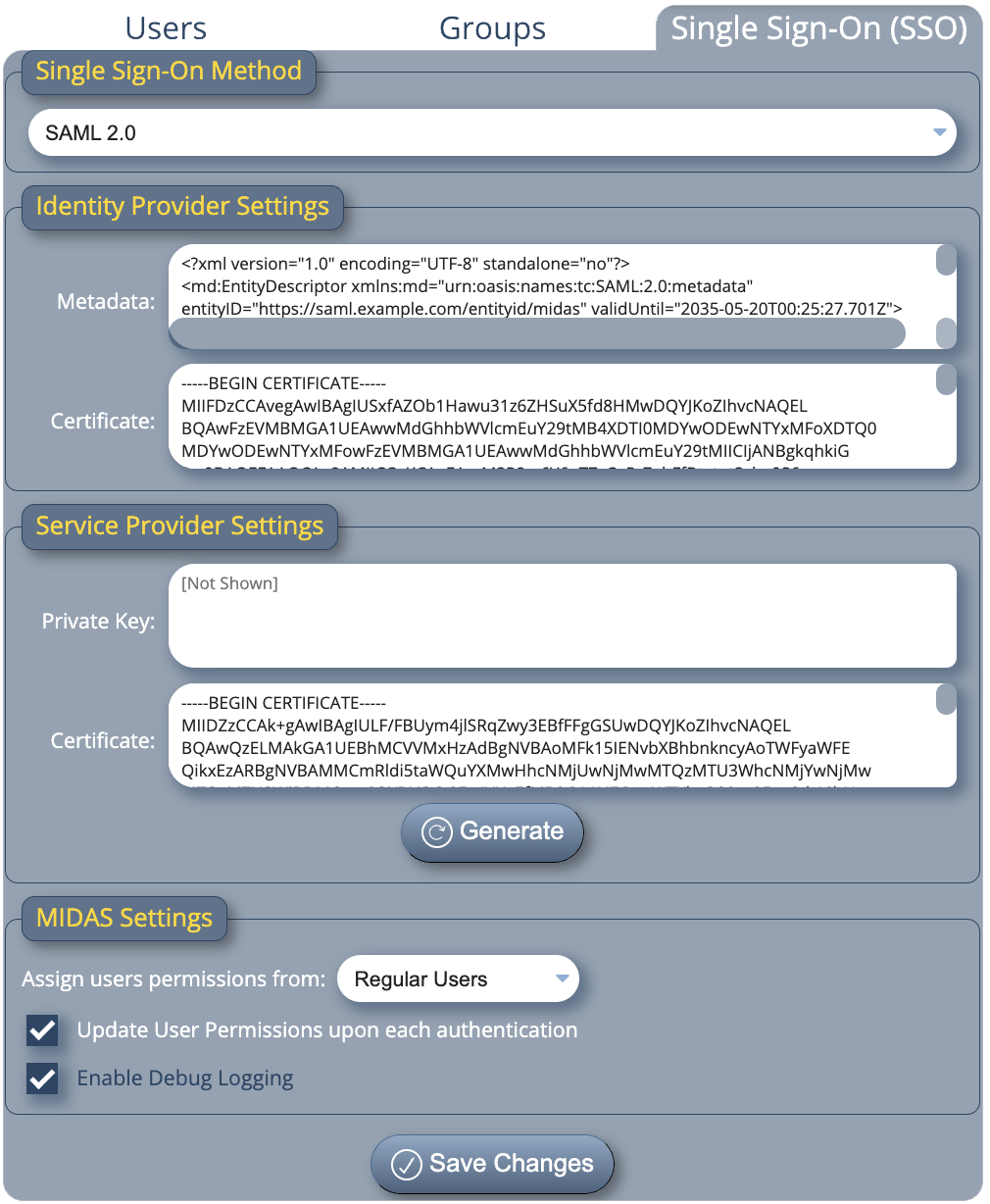 MIDAS Booking System with SAML 2.0 Integration